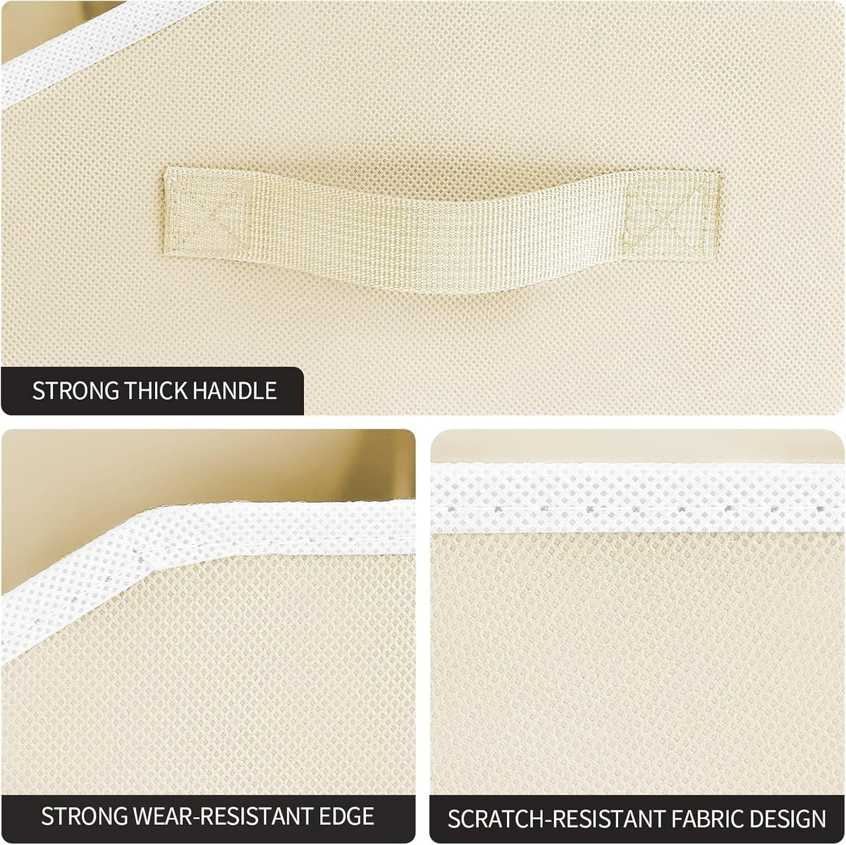 Fabric Closet Bins, 6-Pack of Trapezoid Shelf Organizers with Handles, Beige - Image 3