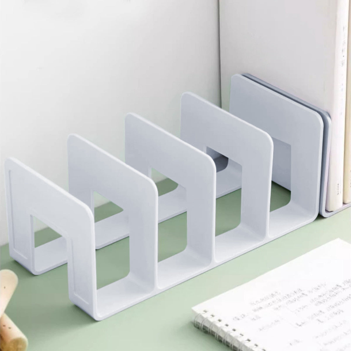 Desktop Bookshelf Organizer in White, 10.2 Inch Divider Stand for Books and Files - Image 2