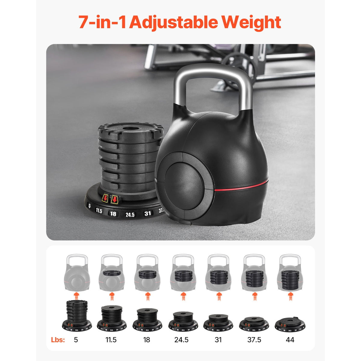Adjustable Kettlebell with Seven Weight Settings, up to 44 lb, Black - Image 5