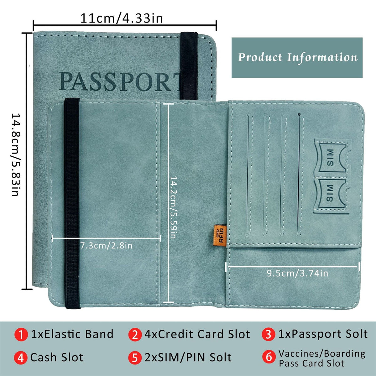 Passport Holder with Blocking Lining, Faux Leather Travel Wallet in Green - Image 6
