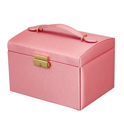 Three-Tier Jewelry Box with Lock, Faux Leather Case with Mirror and Drawers