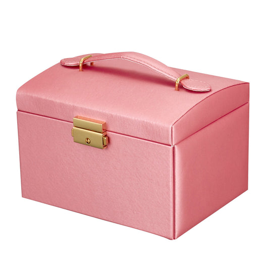 Three-Tier Jewelry Box with Lock, Faux Leather Case with Mirror and Drawers