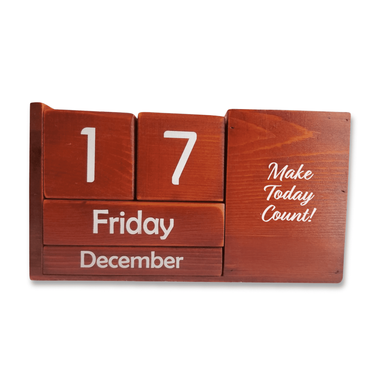 Perpetual Desk Calendar in Solid Pine, Rotating Date Blocks with Pen Slot - Image 3