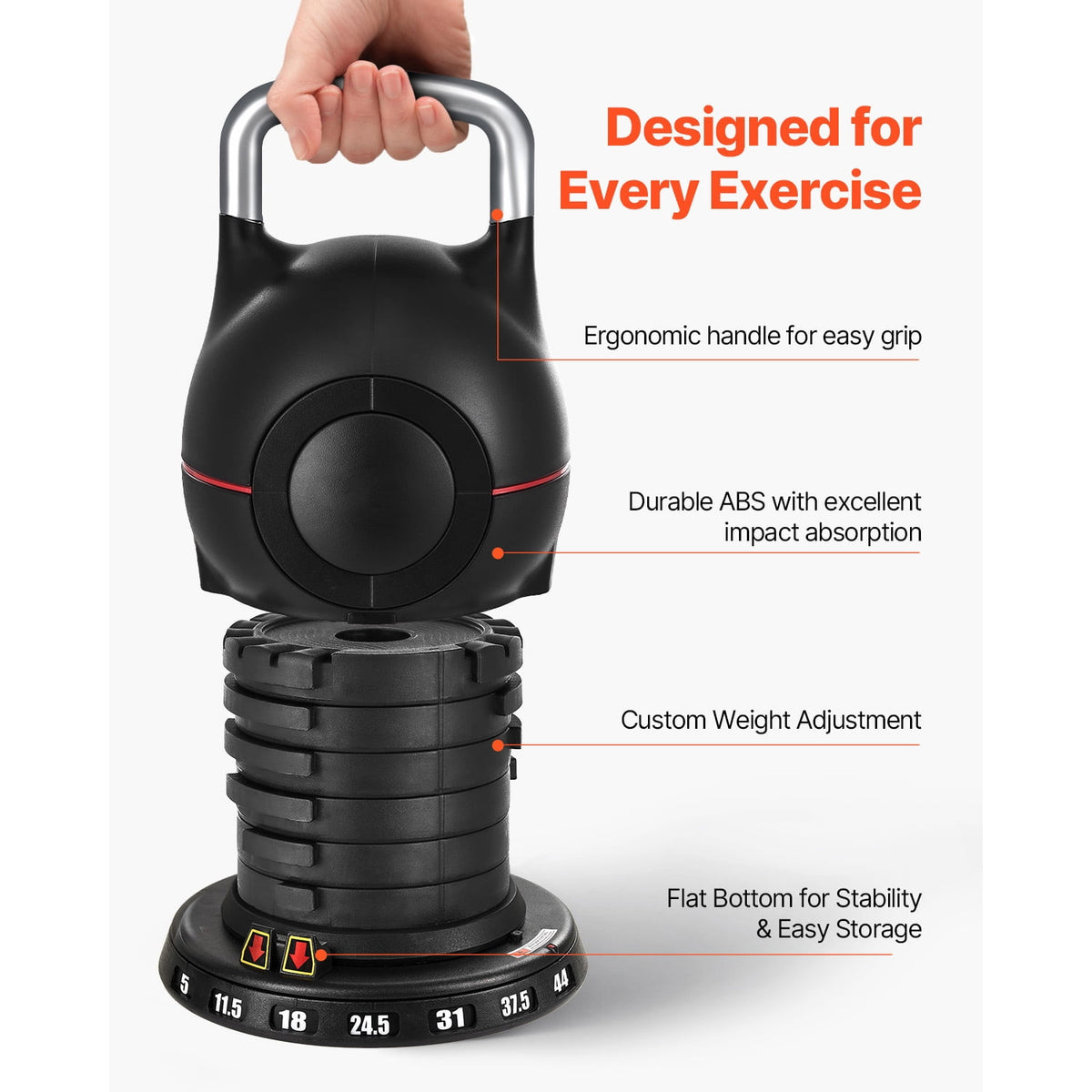 Adjustable Kettlebell with Seven Weight Settings, up to 44 lb, Black - Image 2