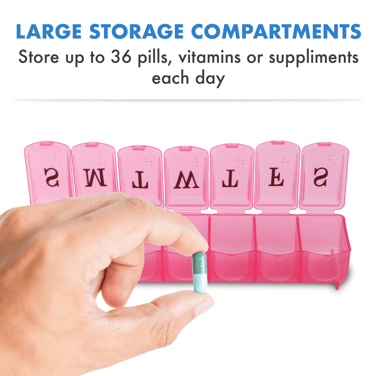 Weekly Pill Organizer, 2-Pack of 7-Day Cases in Bright Pink, BPA-Free - Image 3