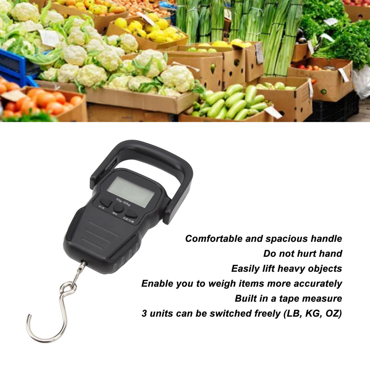 Digital Luggage Scale, Handheld Hanging Scale up to 110 lb with Backlit Screen - Image 6