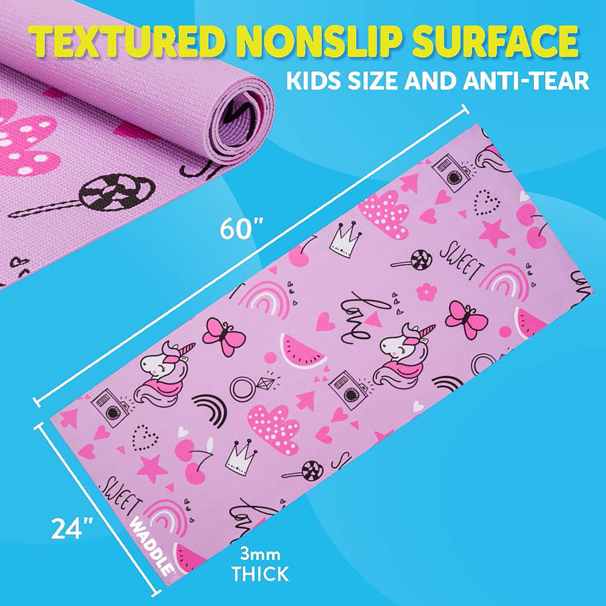 Kids Yoga Mat with Unicorn Print, Lightweight Exercise Mat for Ages 3 and Up - Image 6
