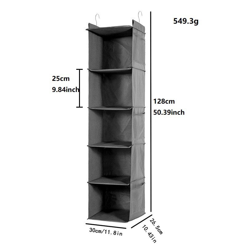 Five-Tier Hanging Closet Organizer, Foldable Shelves with Two Hooks, Off-White - Image 5