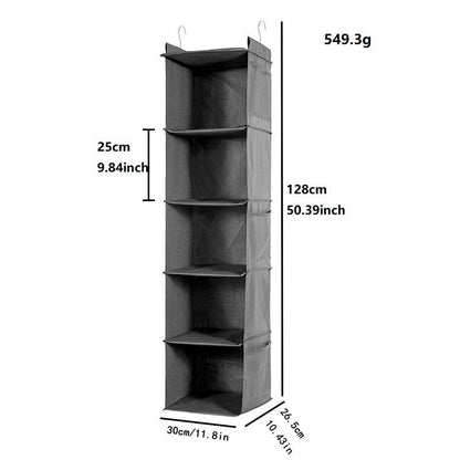 Five-Tier Hanging Closet Organizer, Foldable Shelves with Two Hooks, Off-White - Image 5