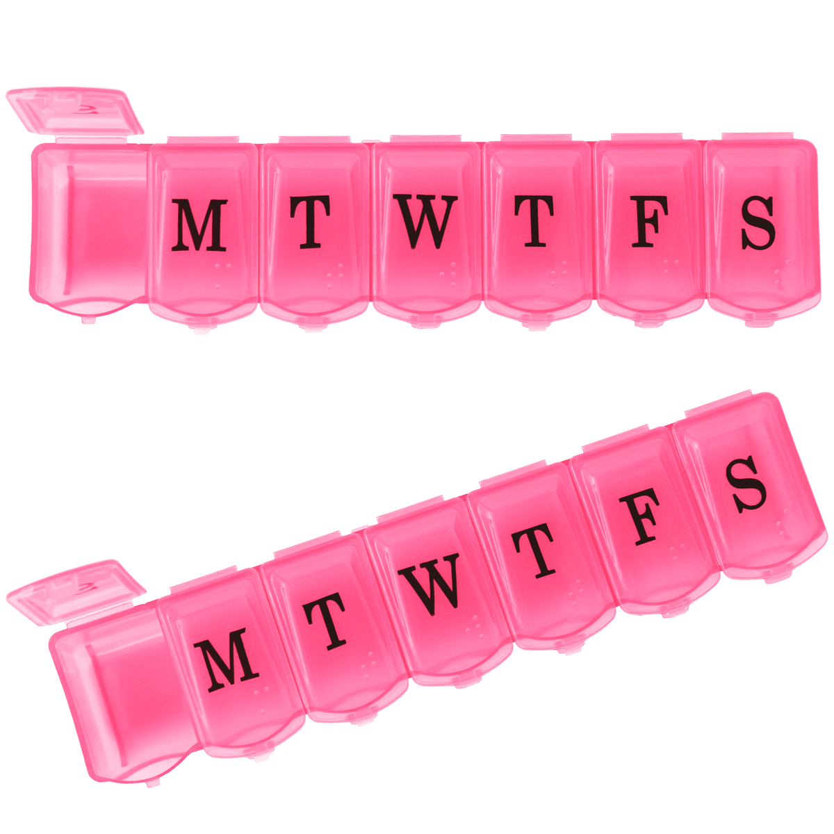 Weekly Pill Organizer, 2-Pack of 7-Day Cases in Bright Pink, BPA-Free