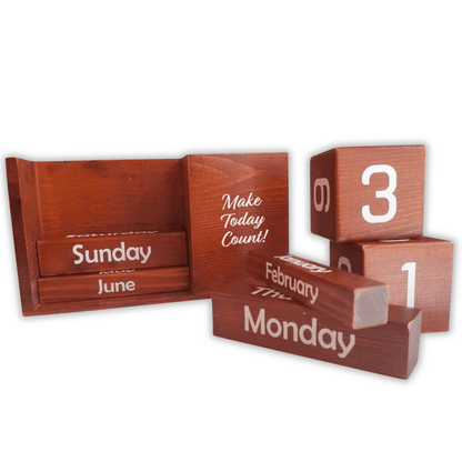 Perpetual Desk Calendar in Solid Pine, Rotating Date Blocks with Pen Slot - Image 6