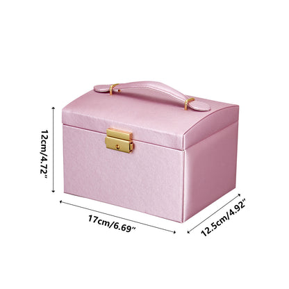 Three-Tier Jewelry Box with Lock, Faux Leather Case with Mirror and Drawers - Image 3