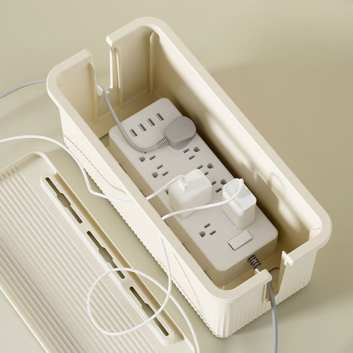 Cable Management Box in White, 9.25 Inch Case to Hide a Power Strip and Cords - Image 2