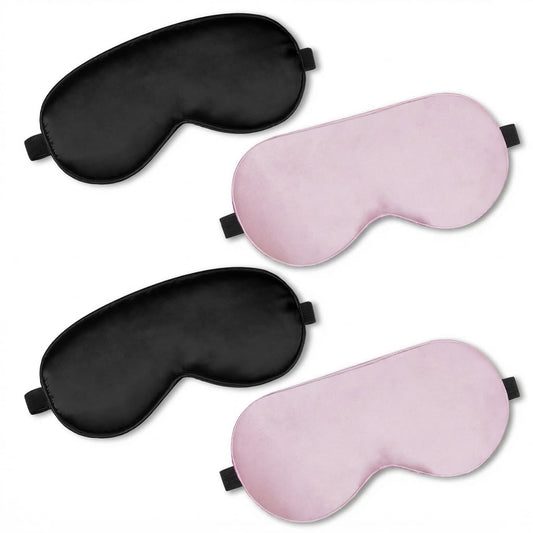 Contoured Sleep Masks, 4-Pack in Black and Pink with Adjustable Strap