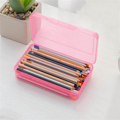 Clear Pencil Box with Snap Lid, Stackable Storage Case, 8.1 by 4.8 Inches - Image 2