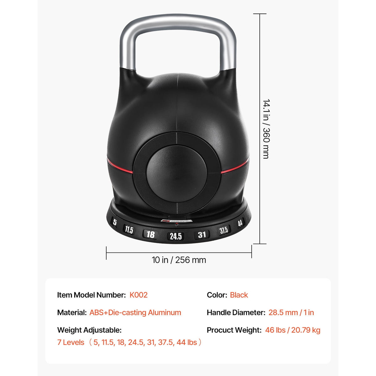 Adjustable Kettlebell with Seven Weight Settings, up to 44 lb, Black - Image 6