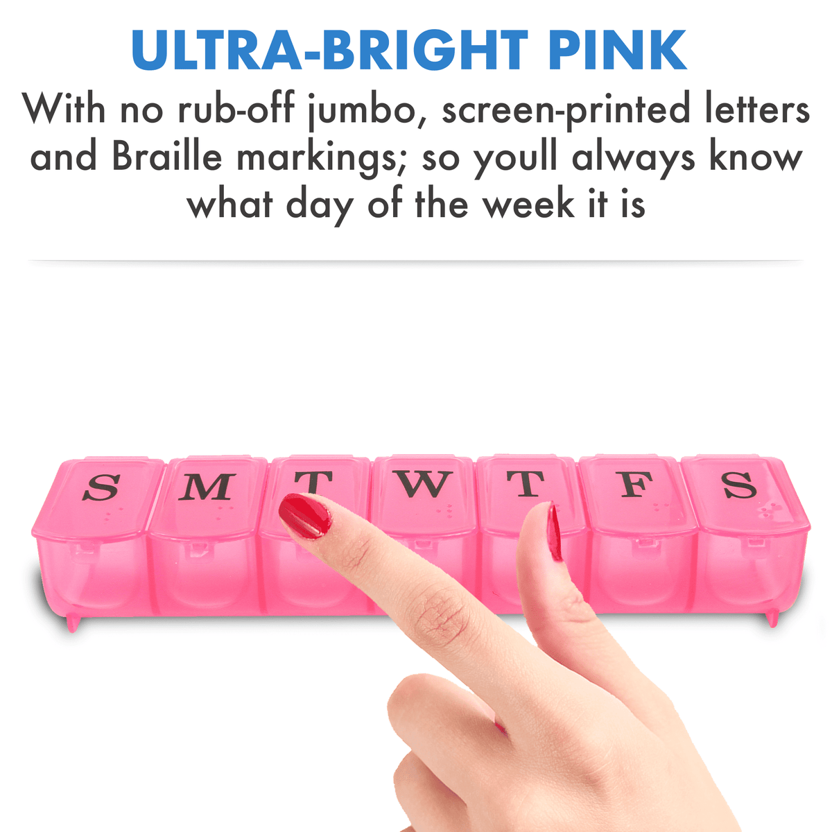 Weekly Pill Organizer, 2-Pack of 7-Day Cases in Bright Pink, BPA-Free - Image 5
