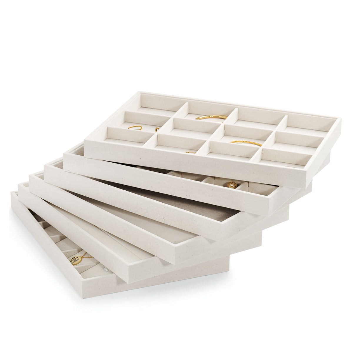 Linen Jewelry Tray with 12 Compartments, Beige Drawer Insert, 13.8 Inches Wide - Image 5