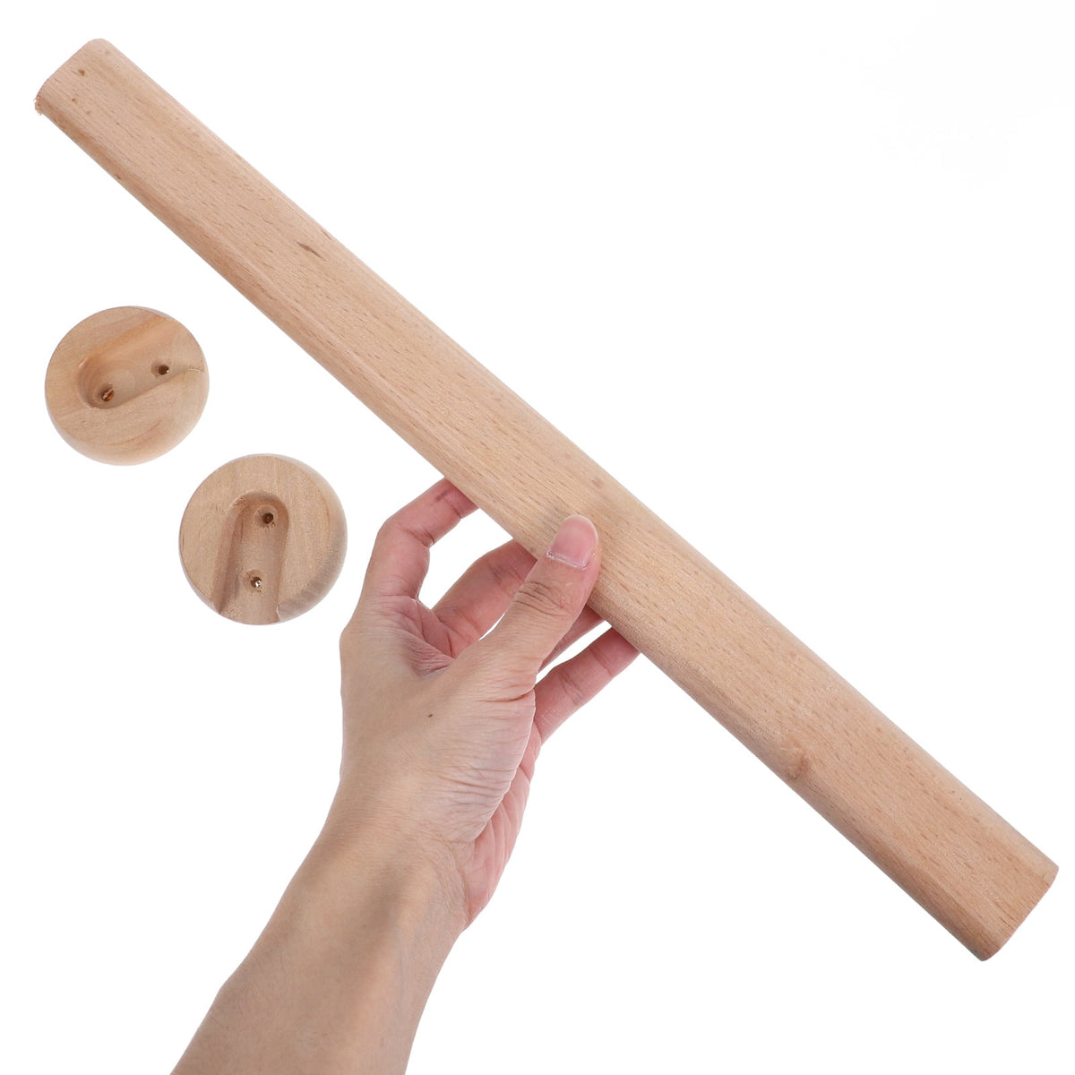 Beech Wood Closet Rod with Flange Mounts, 15.8 Inch Hanging Rail - Image 6