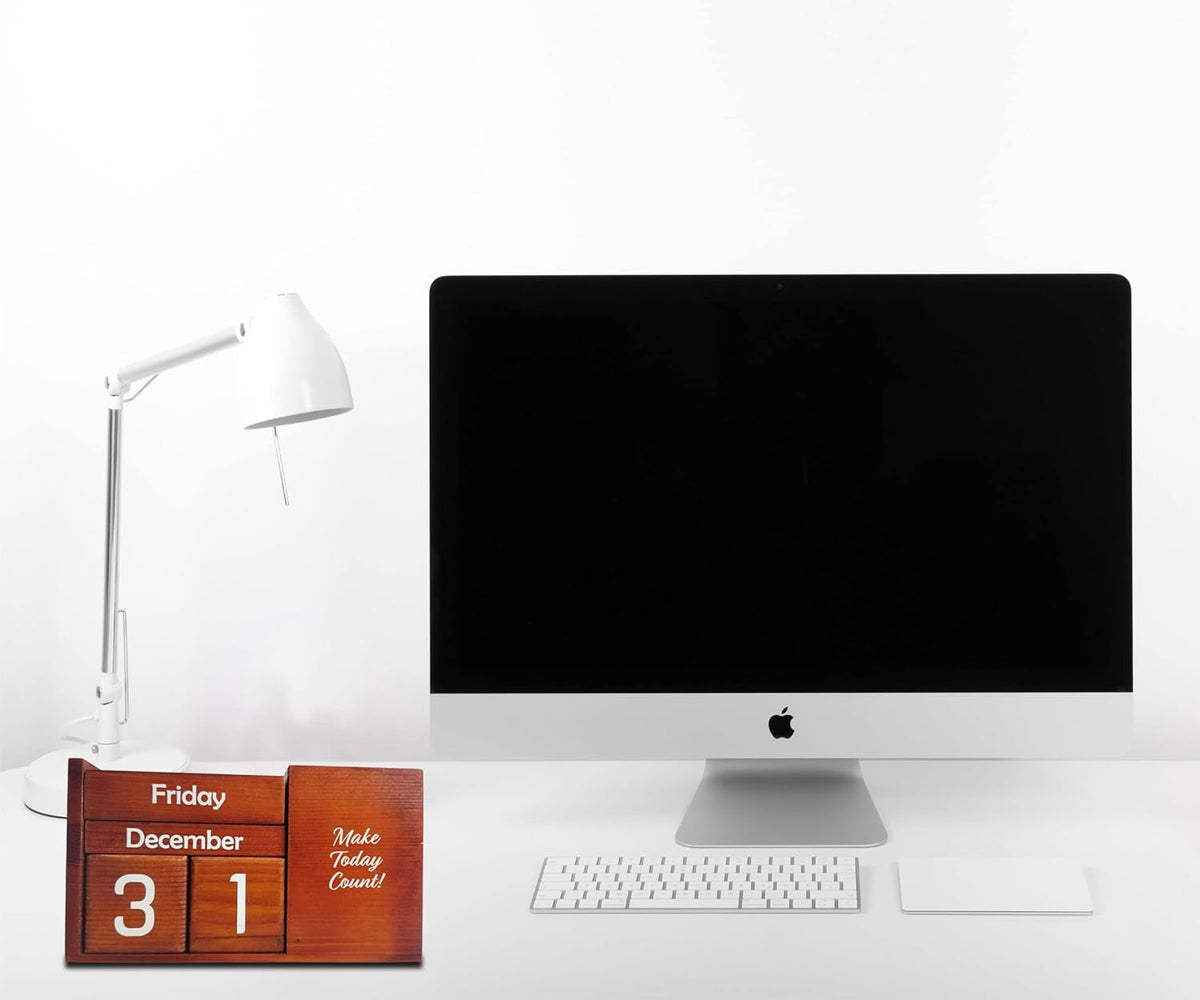 Perpetual Desk Calendar in Solid Pine, Rotating Date Blocks with Pen Slot - Image 2