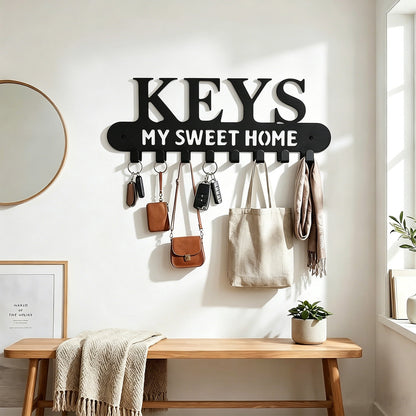 Wall-Mounted Key Rack in Iron, Entryway Hanger with Hooks and Home Cutout - Image 5