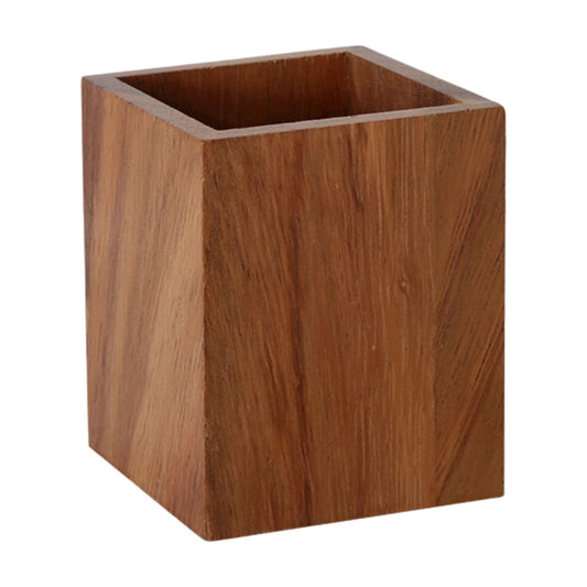 Square Wooden Pen Holder, Solid Wood Desk Cup for Pencils and Brushes