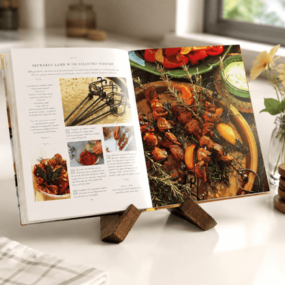 Wooden Cookbook Stand, Rustic Brown Holder for Recipe Books and Tablets - Image 4