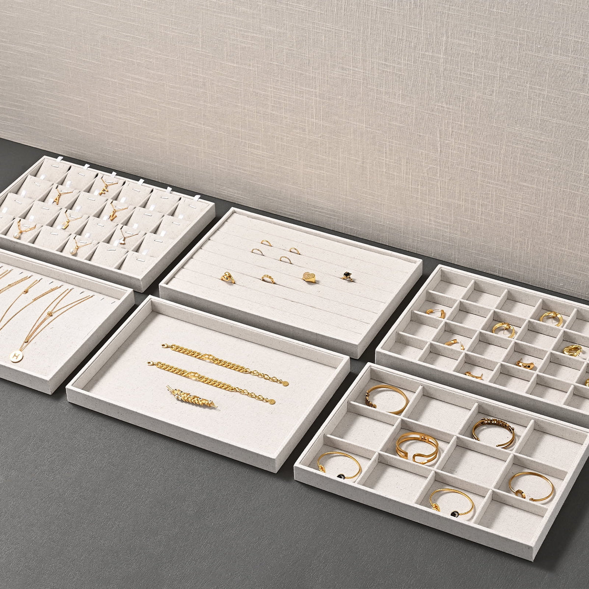 Linen Jewelry Tray with 12 Compartments, Beige Drawer Insert, 13.8 Inches Wide - Image 4