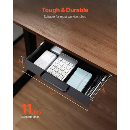 Under-Desk Pull-Out Drawer, 15 by 9 by 3 Inch Steel Tray with Felt Lining - Image 3