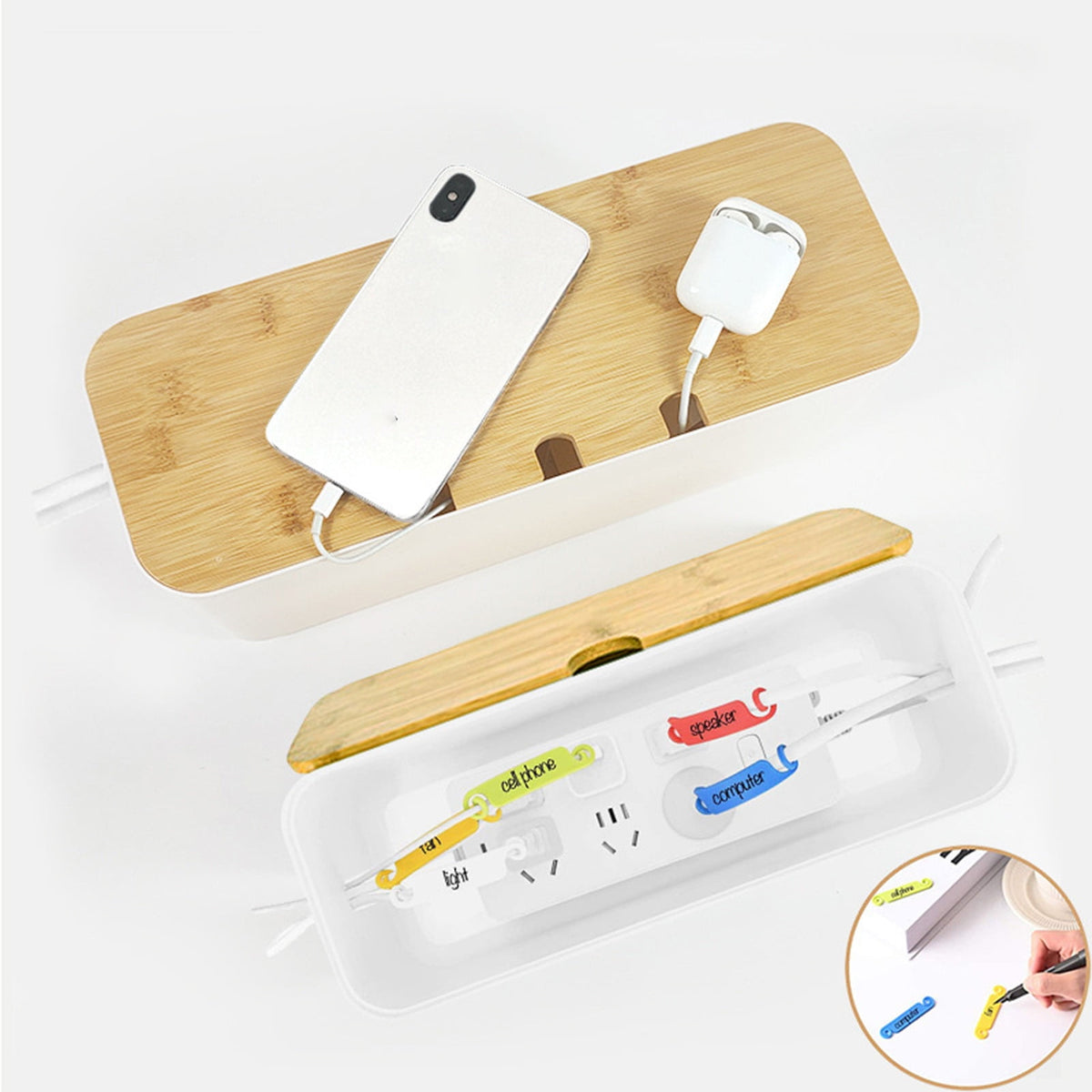 Cable Management Box with Lid, ABS, 11.6 x 4.3 x 4.4 Inches - Image 4