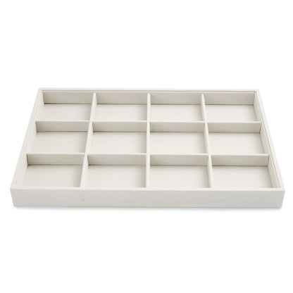 Linen Jewelry Tray with 12 Compartments, Beige Drawer Insert, 13.8 Inches Wide