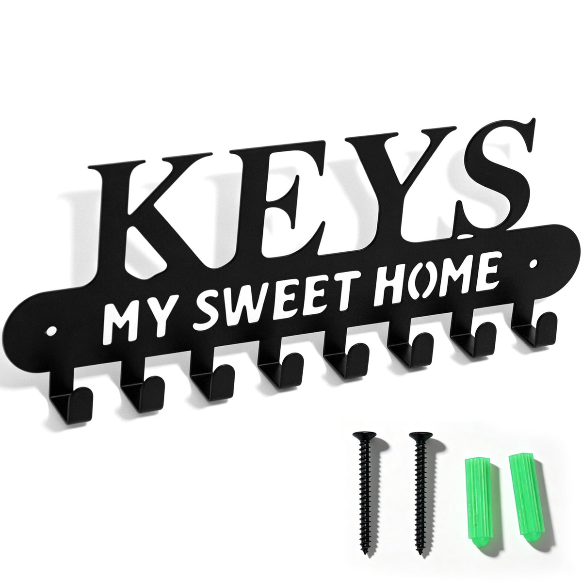 Wall-Mounted Key Rack in Iron, Entryway Hanger with Hooks and Home Cutout