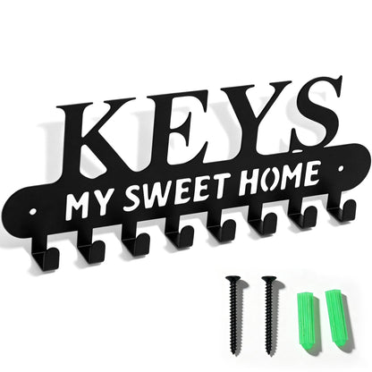Wall-Mounted Key Rack in Iron, Entryway Hanger with Hooks and Home Cutout