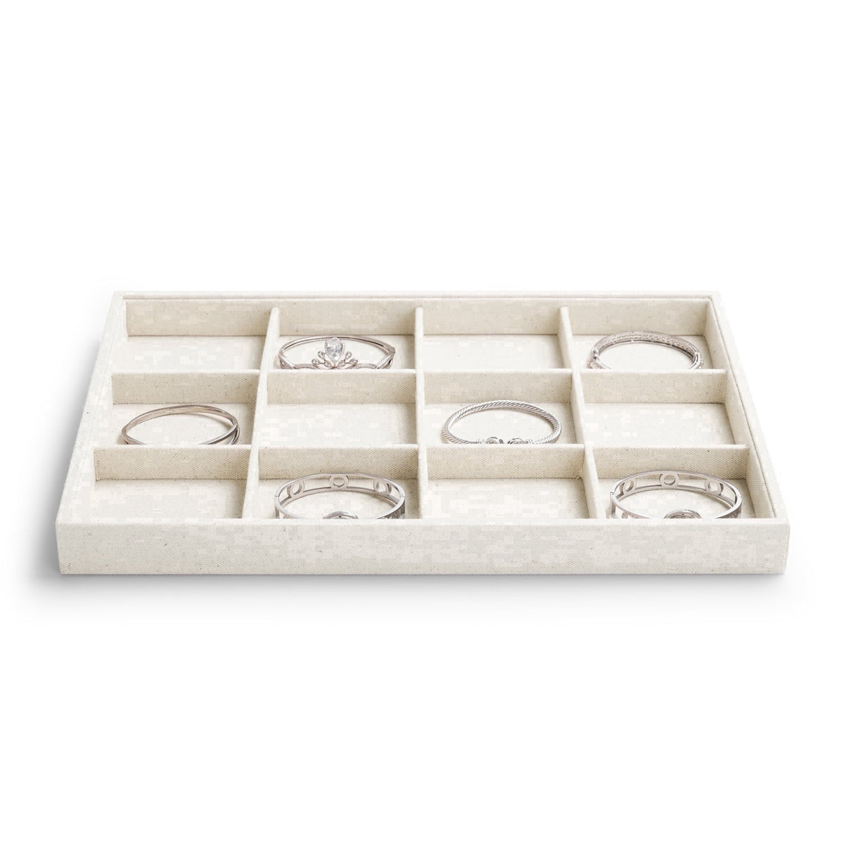 Linen Jewelry Tray with 12 Compartments, Beige Drawer Insert, 13.8 Inches Wide - Image 2