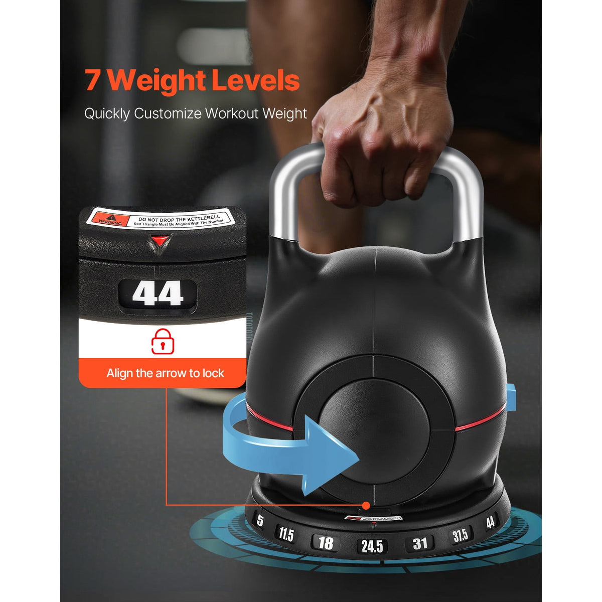 Adjustable Kettlebell with Seven Weight Settings, up to 44 lb, Black - Image 3