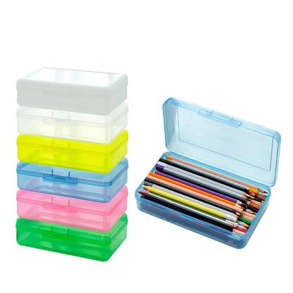 Clear Pencil Box with Snap Lid, Stackable Storage Case, 8.1 by 4.8 Inches
