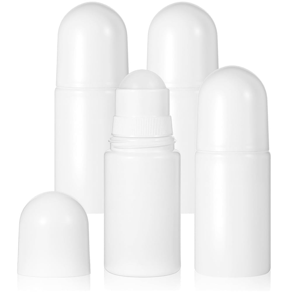 Refillable Rollerball Bottles, 4-Pack of 50 ml White Plastic Travel Containers