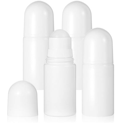 Refillable Rollerball Bottles, 4-Pack of 50 ml White Plastic Travel Containers