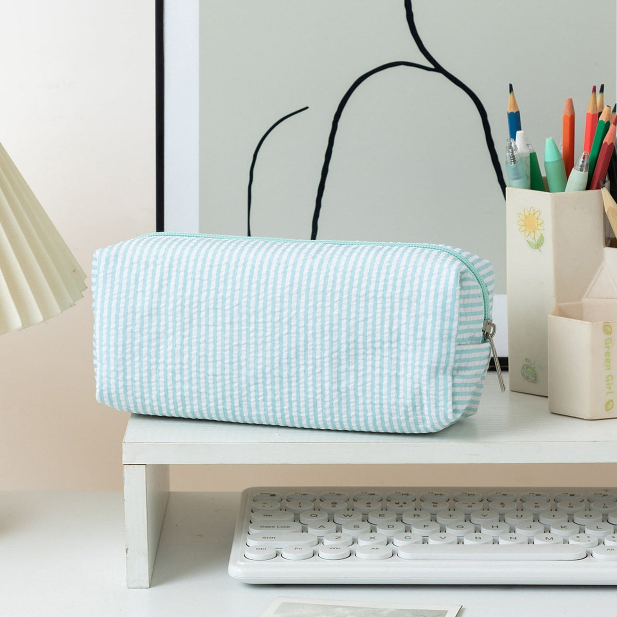 Striped Fabric Pouch with Large Capacity, Pencil Case and Makeup Bag - Image 2
