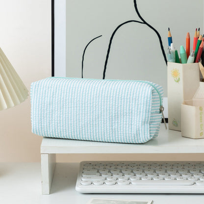 Striped Fabric Pouch with Large Capacity, Pencil Case and Makeup Bag - Image 2