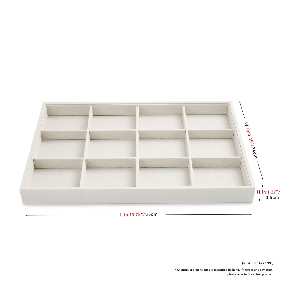Linen Jewelry Tray with 12 Compartments, Beige Drawer Insert, 13.8 Inches Wide - Image 3