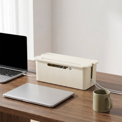 Cable Management Box in White, 9.25 Inch Case to Hide a Power Strip and Cords - Image 4