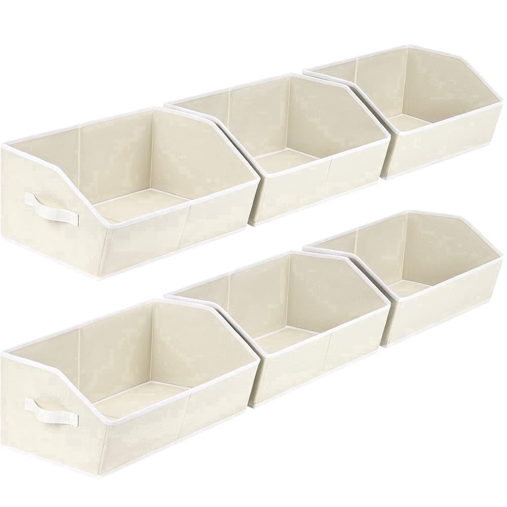 Fabric Closet Bins, 6-Pack of Trapezoid Shelf Organizers with Handles, Beige