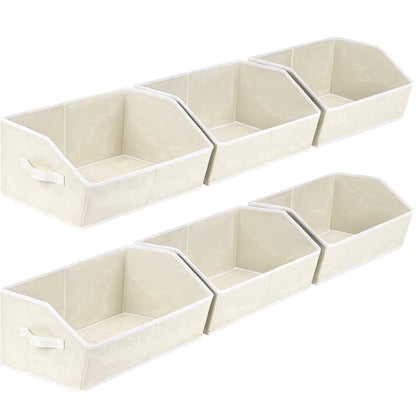 Fabric Closet Bins, 6-Pack of Trapezoid Shelf Organizers with Handles, Beige