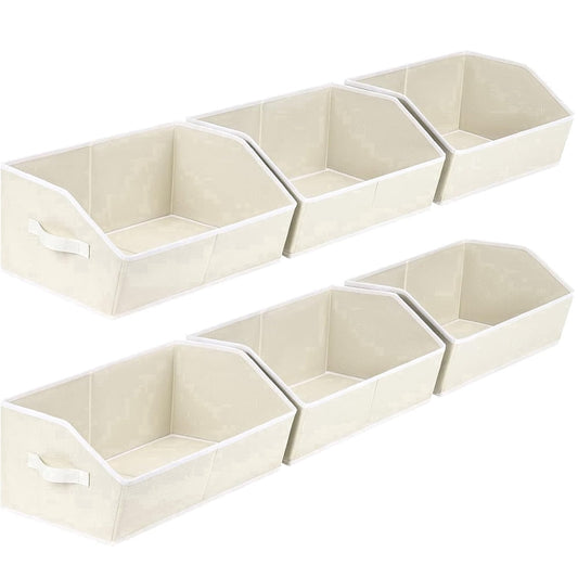 Fabric Closet Bins, 6-Pack of Trapezoid Shelf Organizers with Handles, Beige