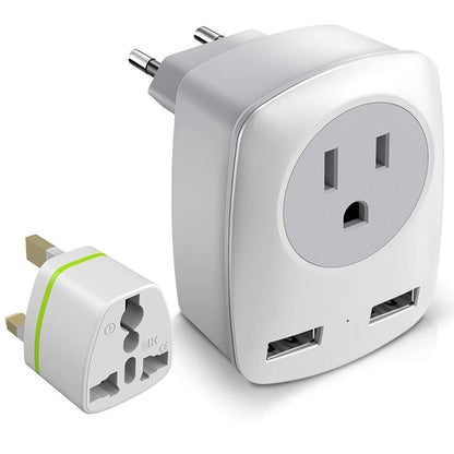 Travel Plug Adapter Set for Europe and the UK, Type C and Type G with USB Ports