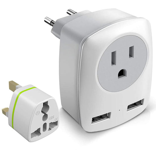 Travel Plug Adapter Set for Europe and the UK, Type C and Type G with USB Ports