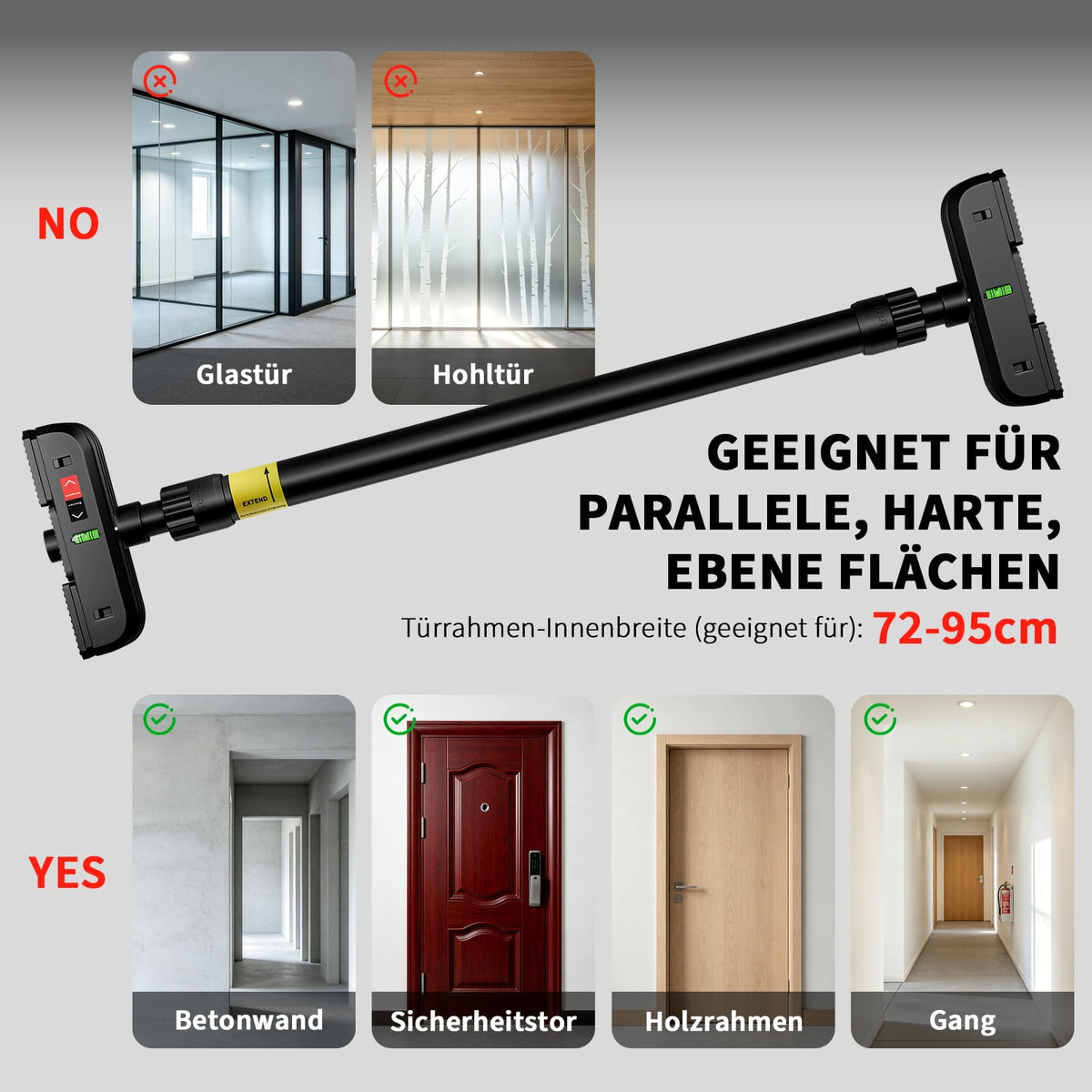 Doorway Pull-Up Bar, No-Drill Fit for 72 to 110 cm Frames, 200 kg Capacity - Image 2