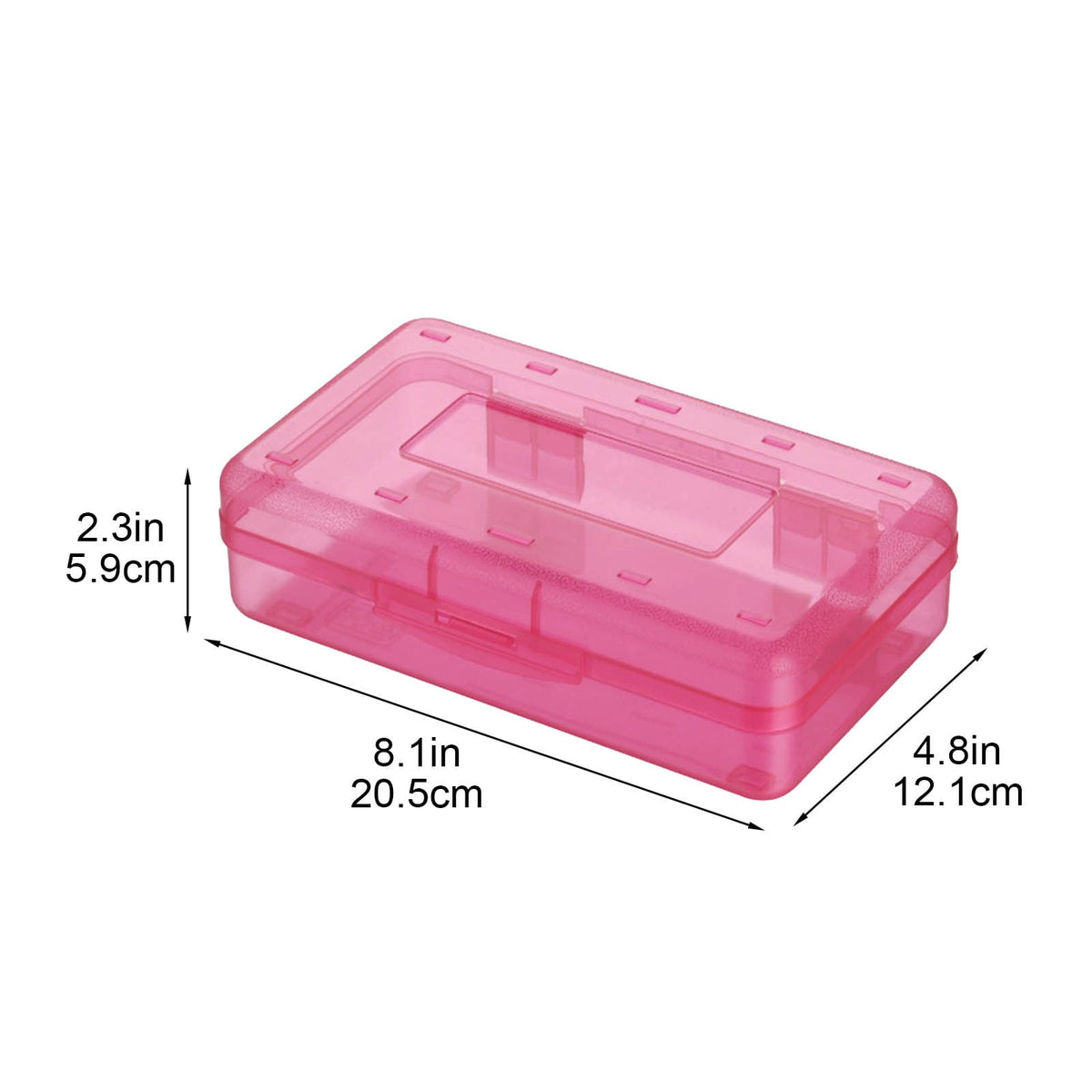 Clear Pencil Box with Snap Lid, Stackable Storage Case, 8.1 by 4.8 Inches - Image 3