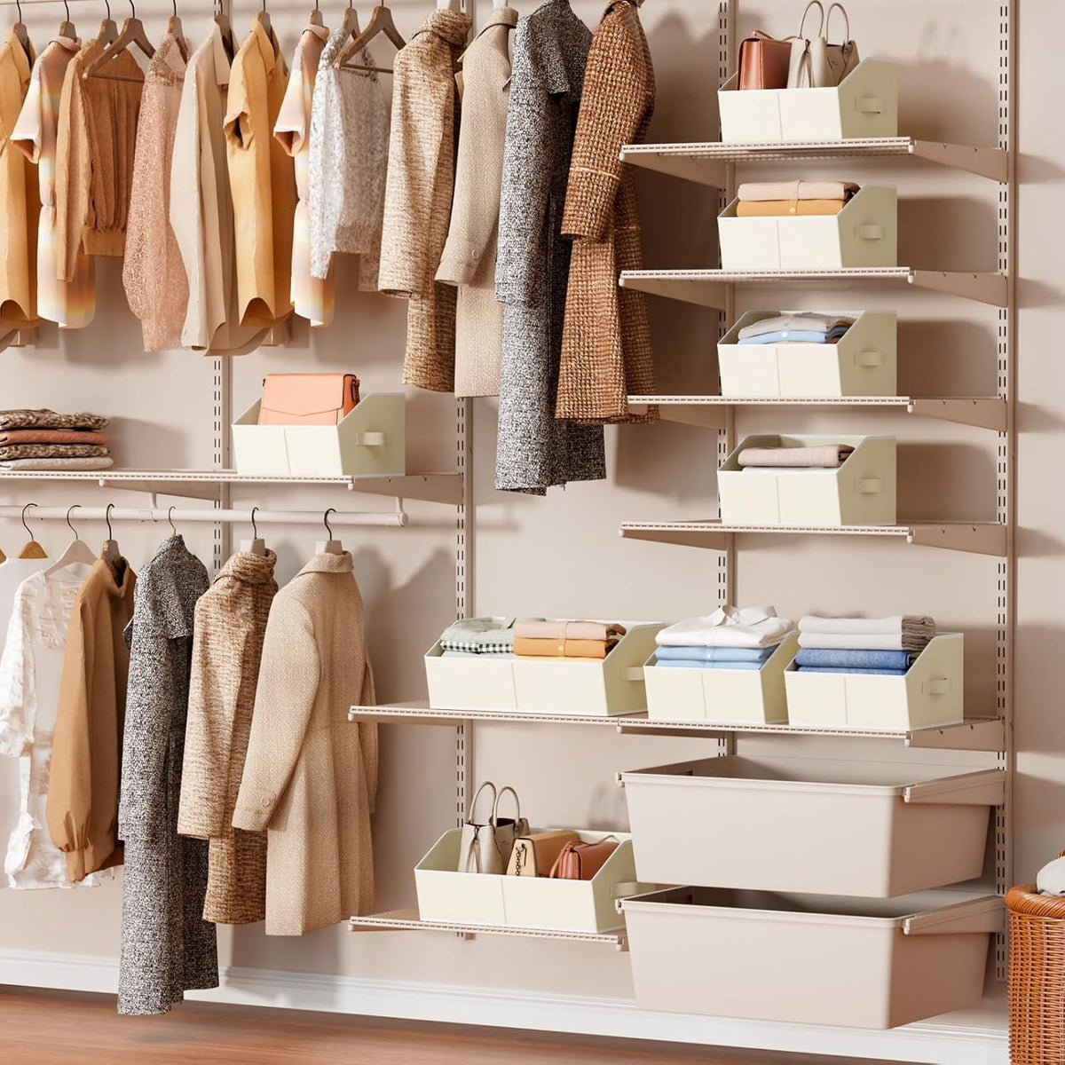 Fabric Closet Bins, 6-Pack of Trapezoid Shelf Organizers with Handles, Beige - Image 4